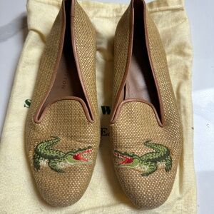 Stubbs & Wootton Raffia Flats with Alligator stitching Size 7